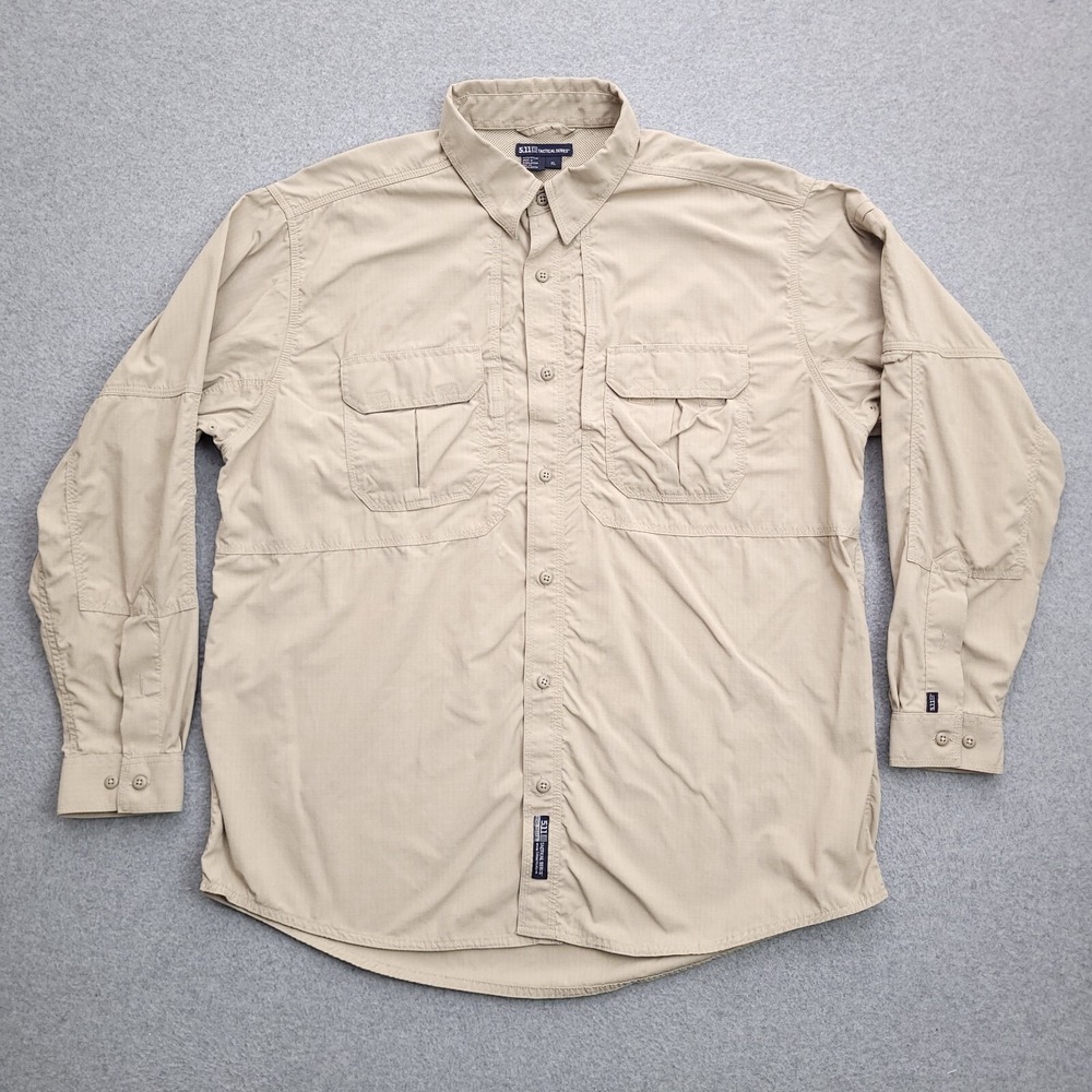 5.11 Tactical Button Up Shirt XL Ripstop Vented Khaki Long Sleeve Mens